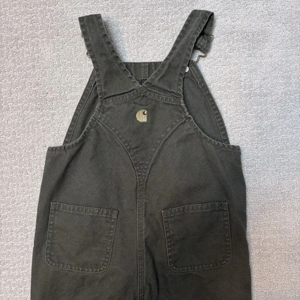 Carhartt Canvas Duck Bib Pockets Overalls Double Knee Green Workwear Durable 4T